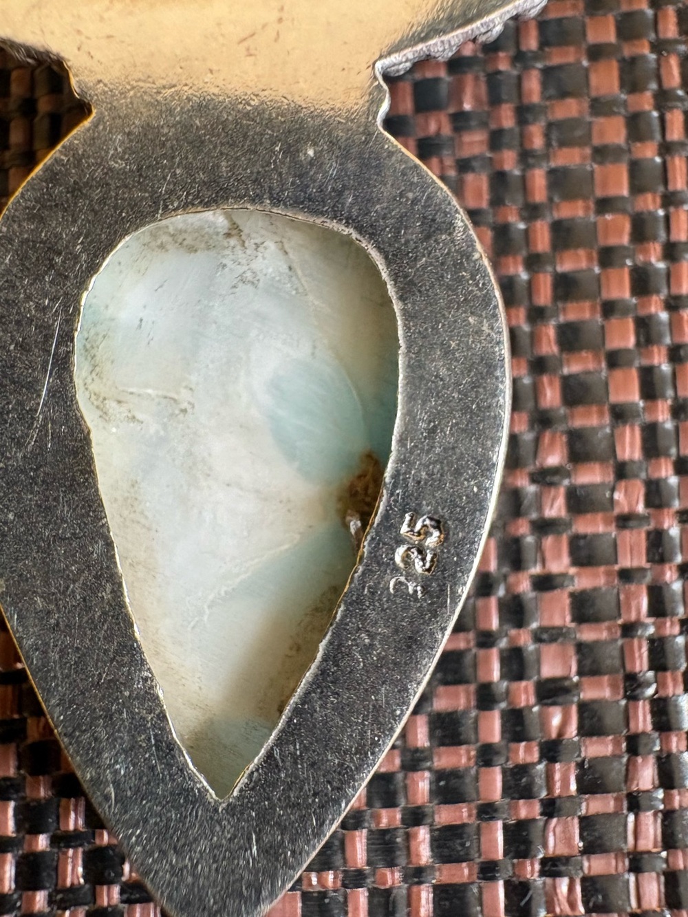 New! 925 Sterling Silver Overlay Larimar & Red Coral Multi Gemstone Pendant - Picture 6 of 15